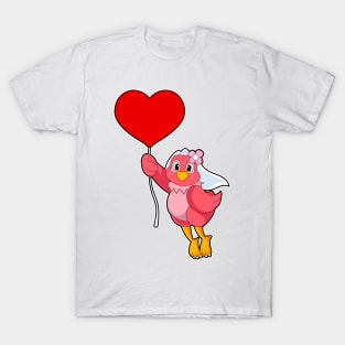 Bird as Bride with Veil & Heart Balloon T-Shirt